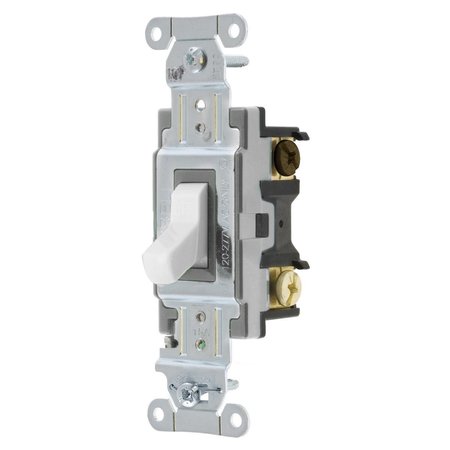 BRYANT Toggle Switch, General Purpose AC, Three Way, 15A 120/277V AC, Side Wired Only, White CS315BW